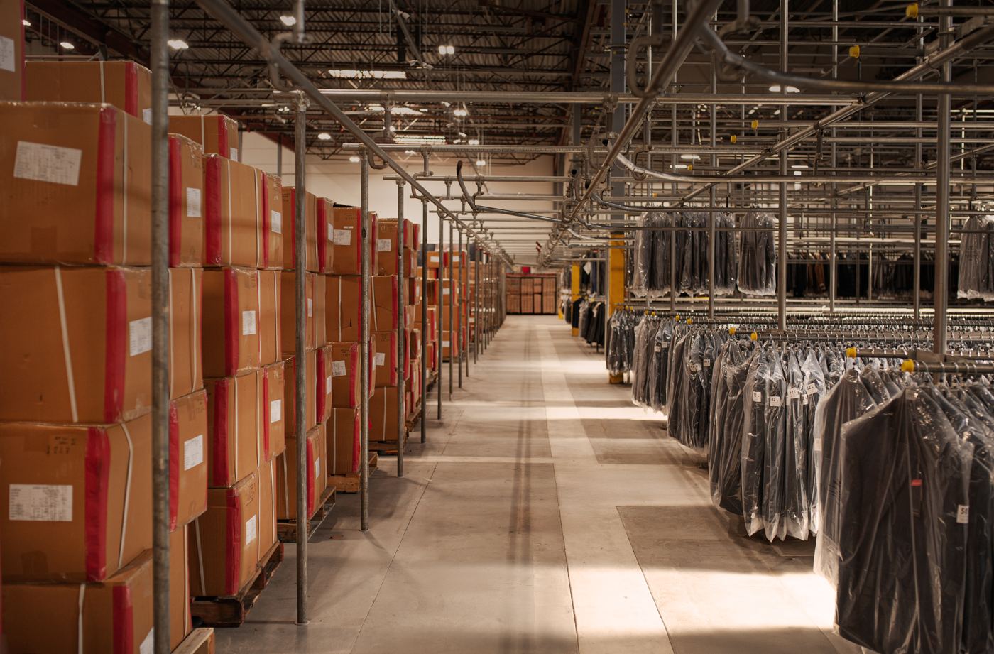 Garments ready to ship at the Camarillo distribution center